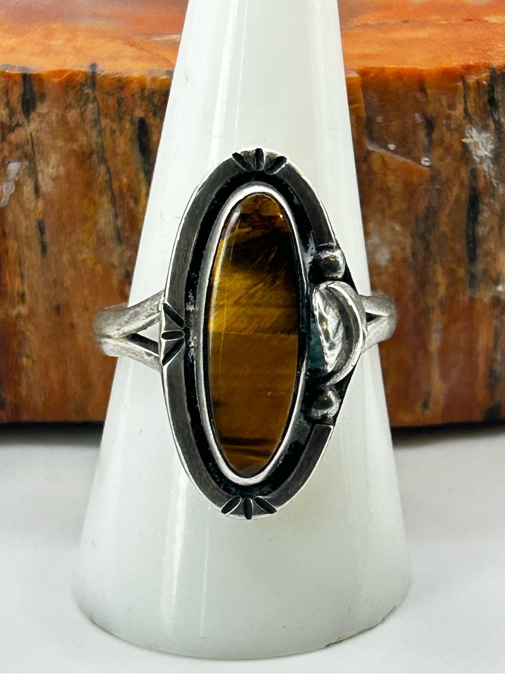 Southwest Sterling Silver Tiger Eye Ring - Size 9.5